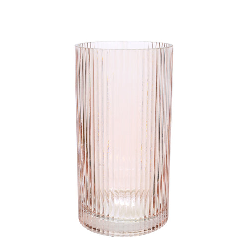 Vase rose strié - 8"||Striped pink vase - 8"