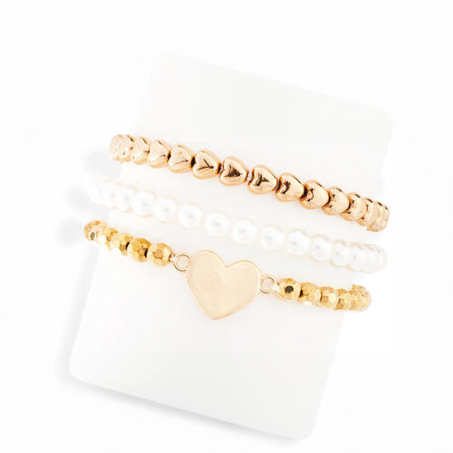 Trio de bracelet - Coeurs dorés||Trio of bracelets - Golden hearts