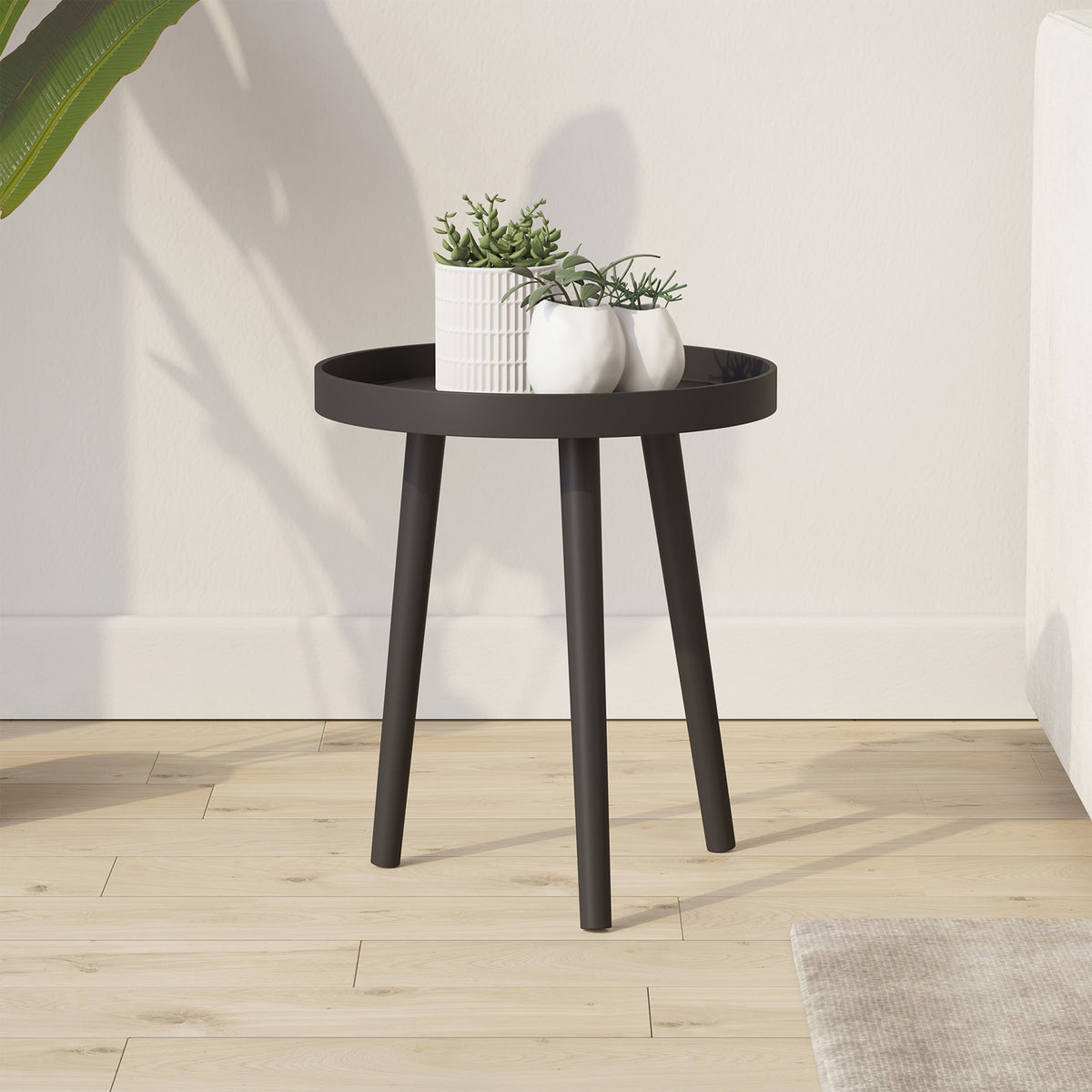Petite Table D'Appoint Ronde En Bois Marron - 40x40x43 Cm Pour Terrasse, Salon Et Chambre
