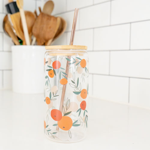 Verre avec paille & couvercle - Oranges||Glass with straw & lid - Oranges