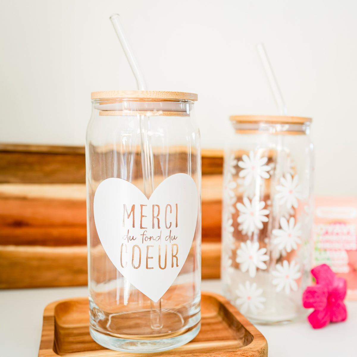 YAOYYG Verre Avec Paille 16 Oz - Élégant Verre à Boisson Avec Couvercle Bois Et Paille Réutilisable