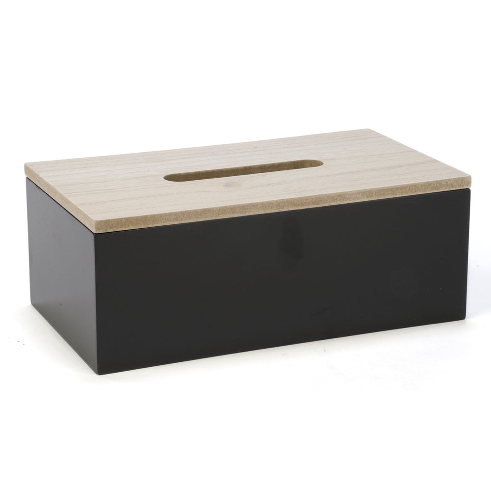 Boîte à mouchoir noire avec couvercle en bois