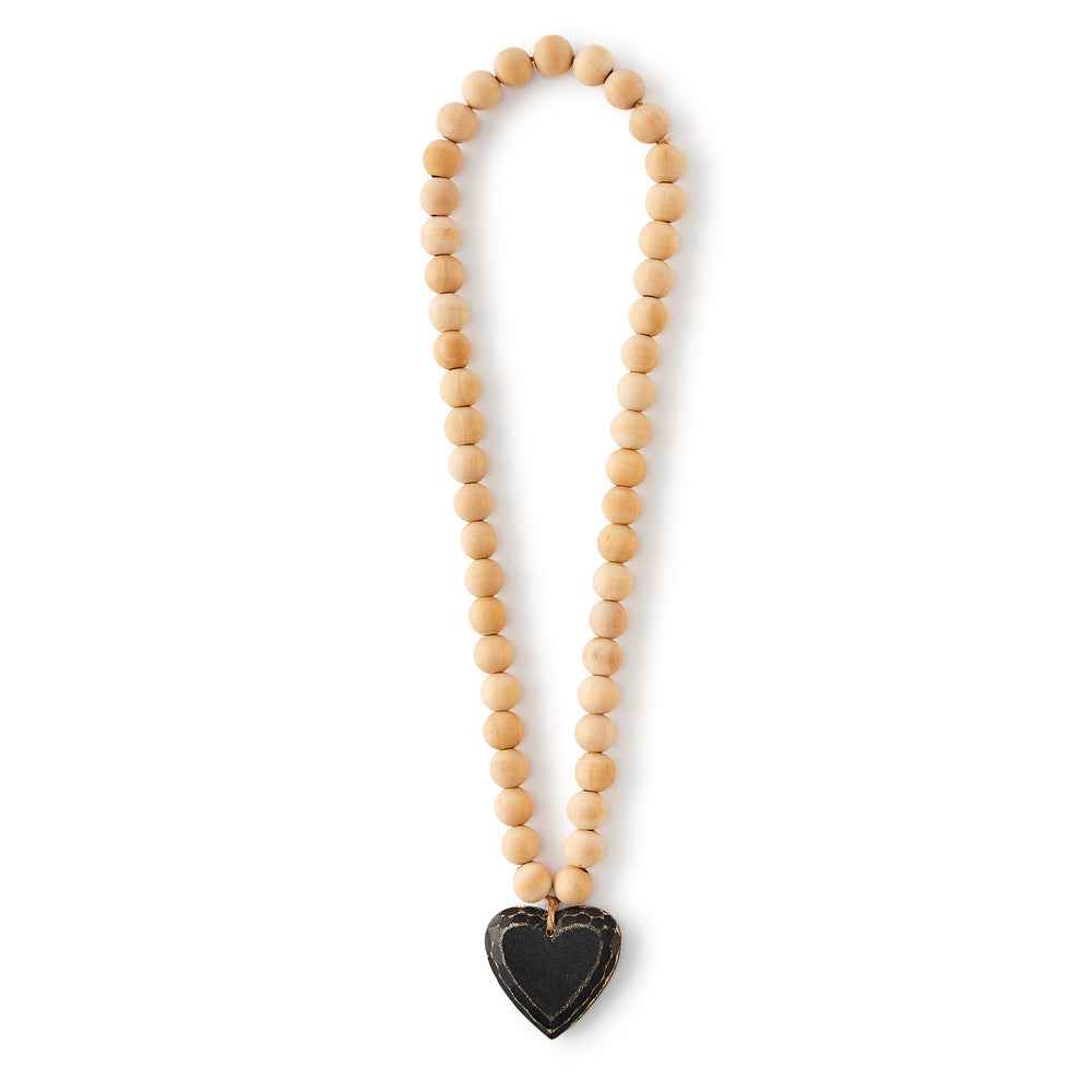 Billes avec coeur en bois - Noir||Beads with wooden heart - Black