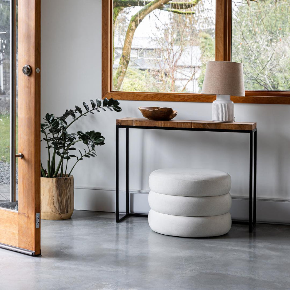 Pouf en velours blanc cassé - Fiel