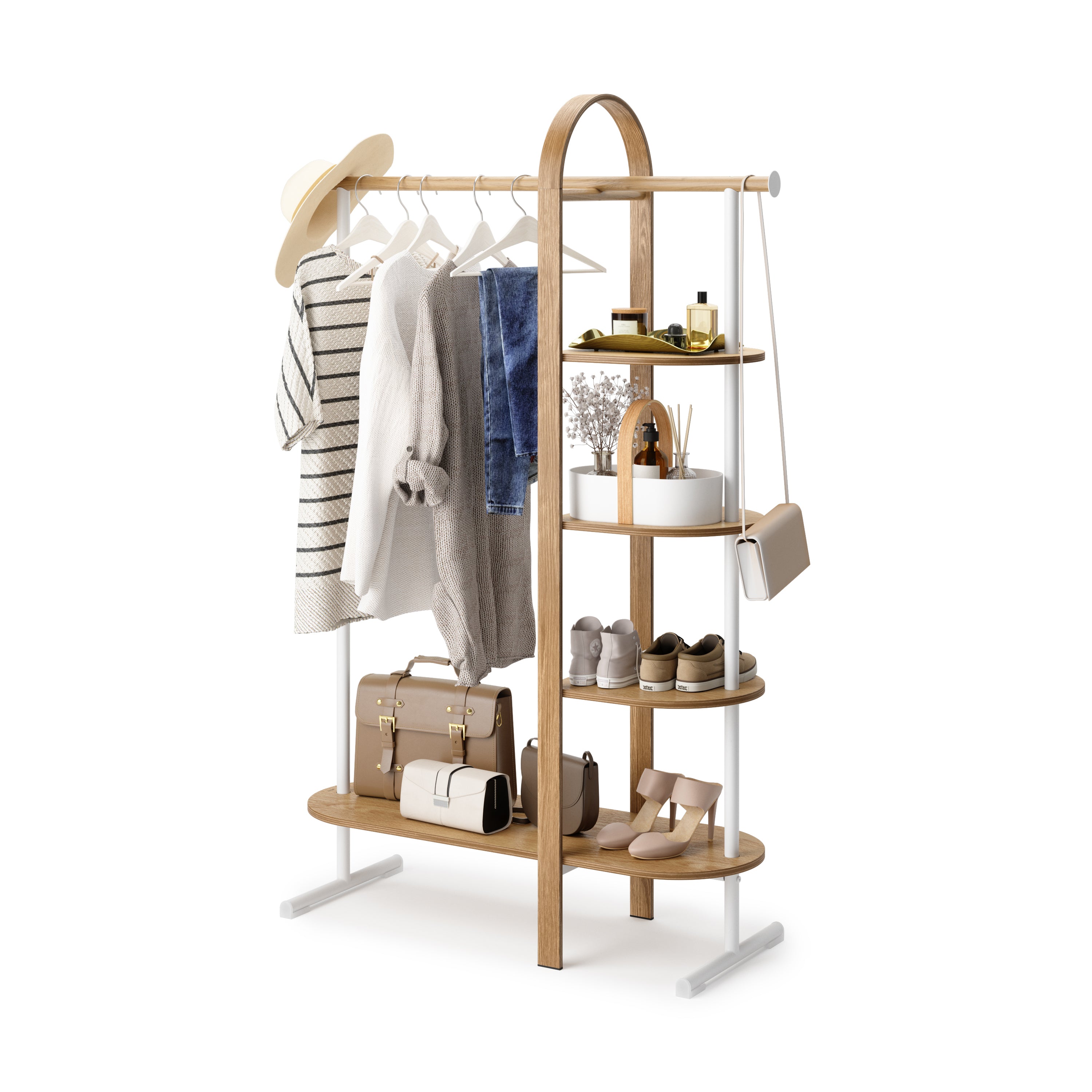 Mini Porte-vêtements En Bois Pour Poupées SUPERFINDINGS | 1 Support + 4 Cintres | Dimensions 30x18x30 Cm | Organisateur Collection