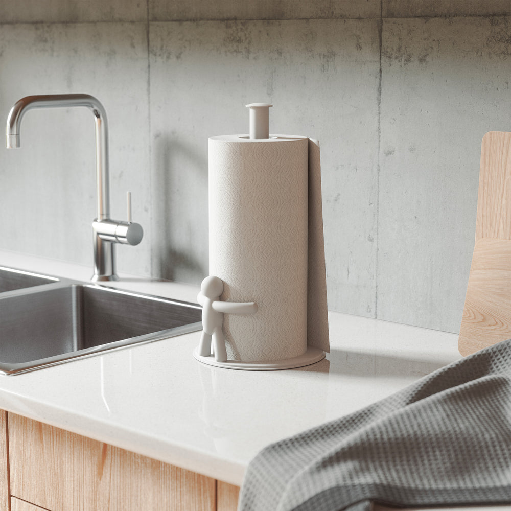 Support à Essuie-Tout Simplywire En Bois D'Hévéa Et Fil Plat Noir - Design Élégant Et Pratique Pour Cuisine