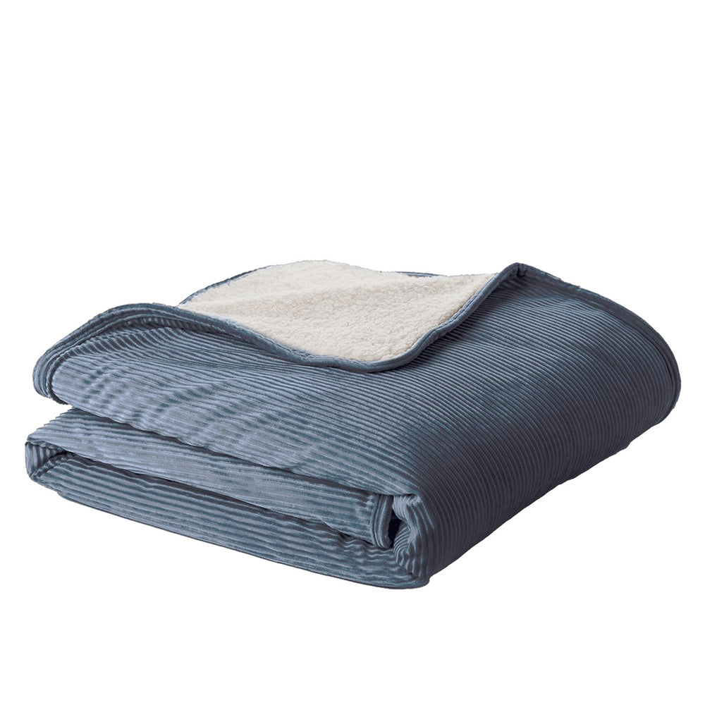 Jeté velours côtelé bleu - Corduroy