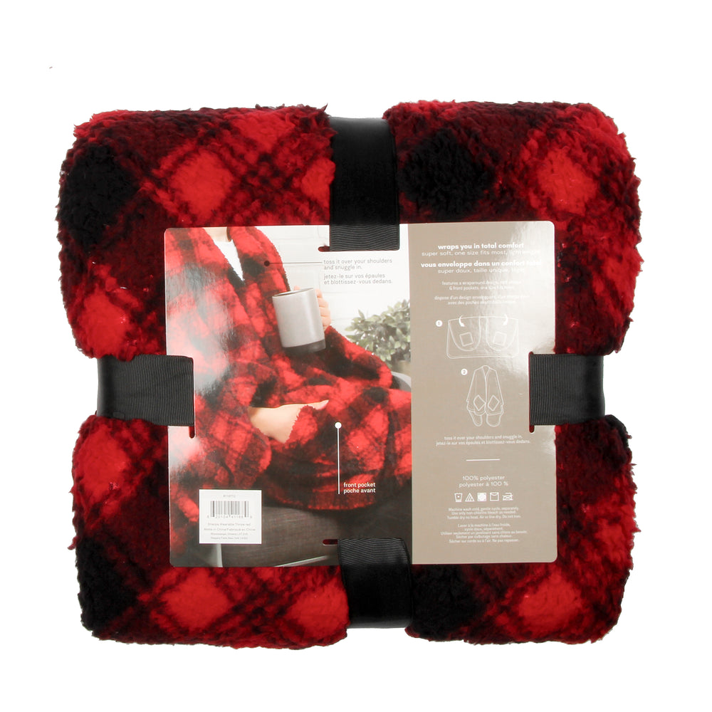 Wearable sherpa throw - Black & red