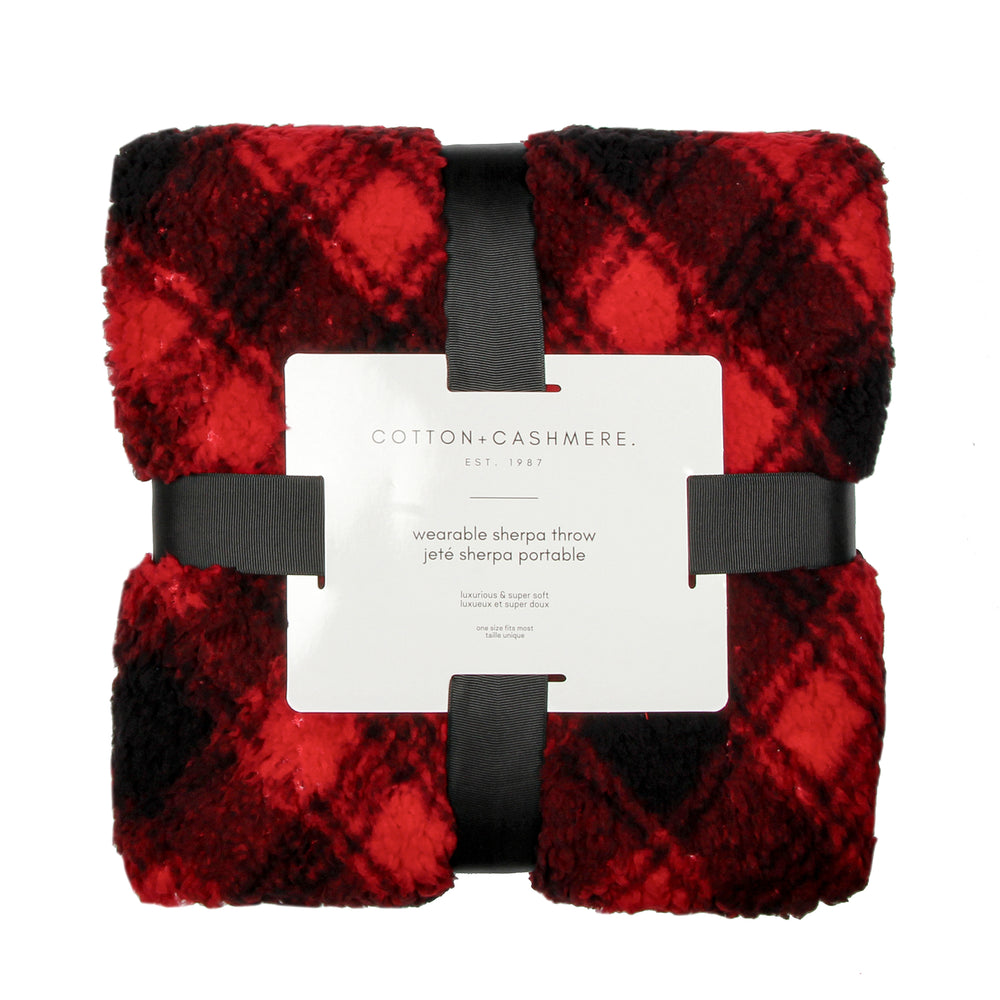 Wearable sherpa throw - Black & red