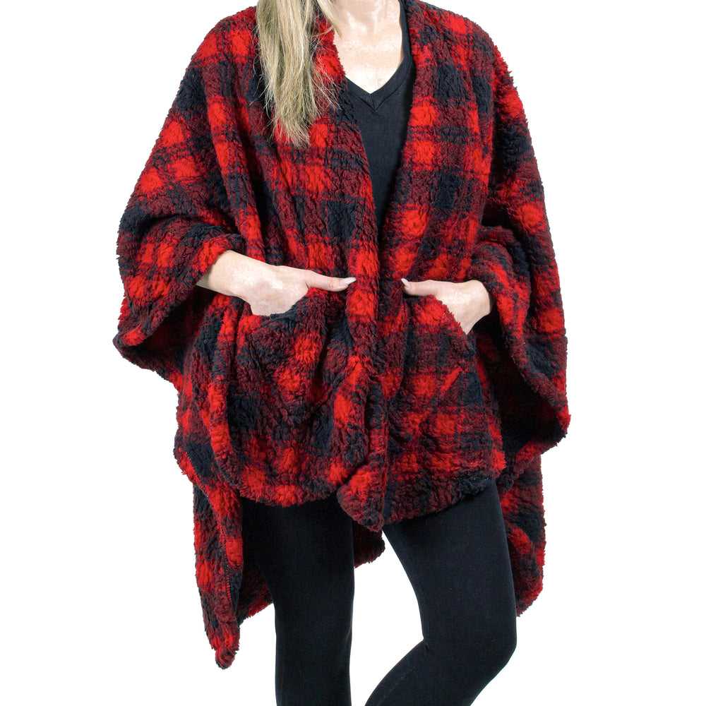 Wearable sherpa throw - Black & red