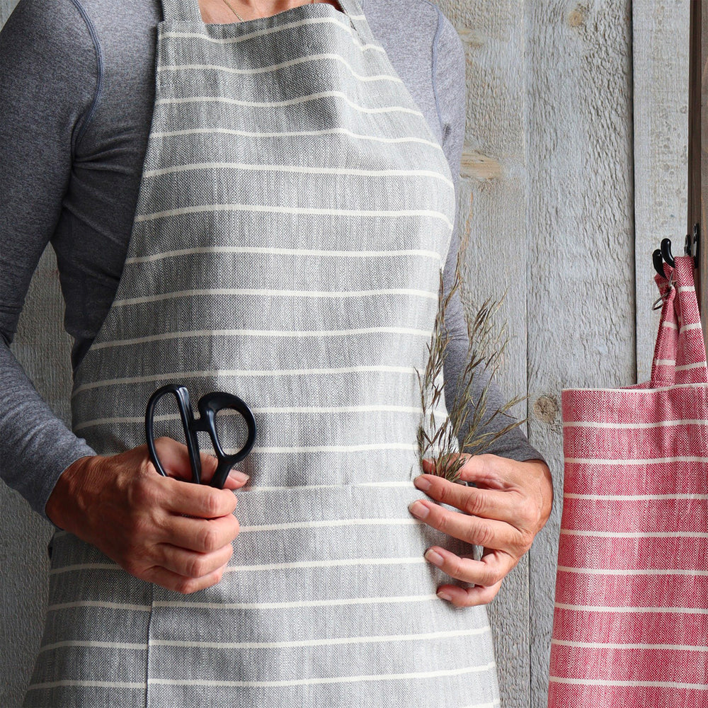 Grey lined kitchen apron