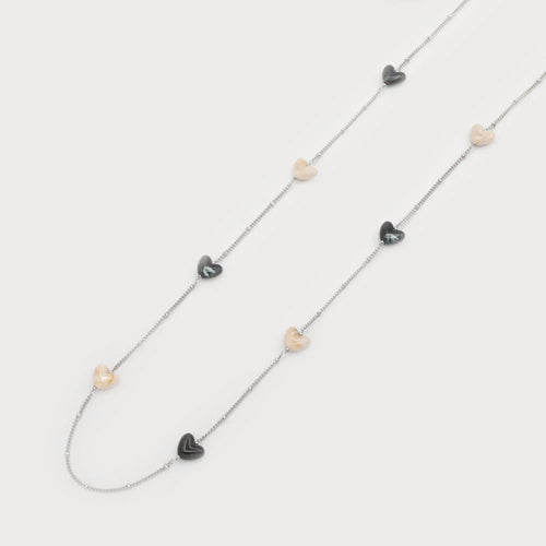 Silver necklace - Multicolored hearts