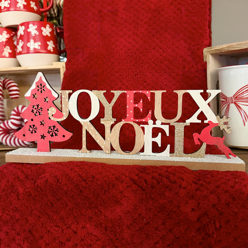 Décoration « Joyeux Noël » - Rouge & bois