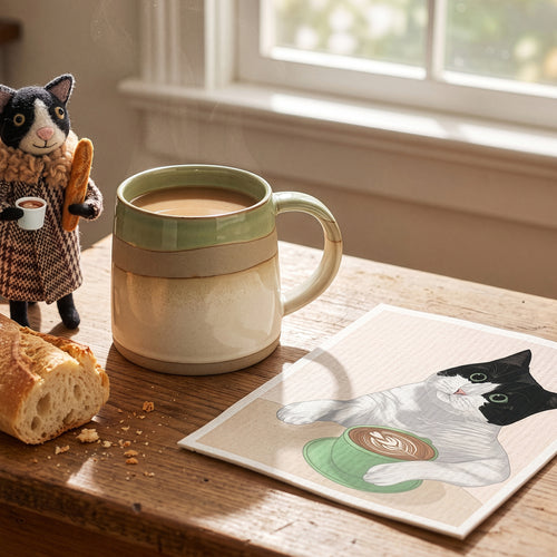 Lingette éponge - Chat avec latté