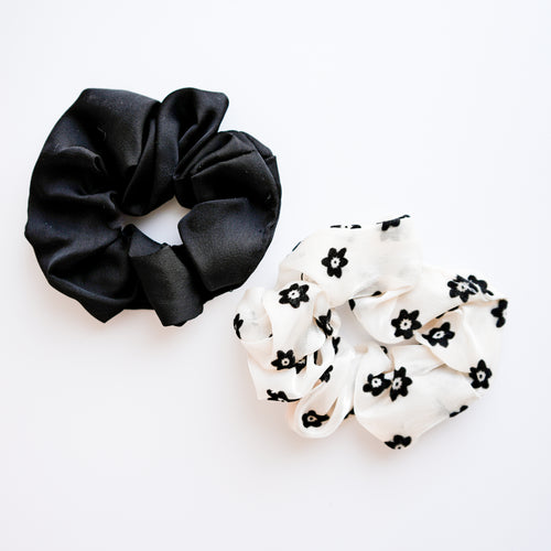 2 chouchous en satin - Noir & blanc