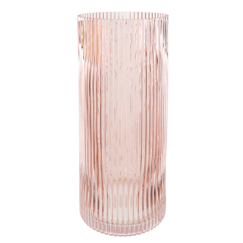 Vase rose strié - 12"||Striped pink vase - 12"