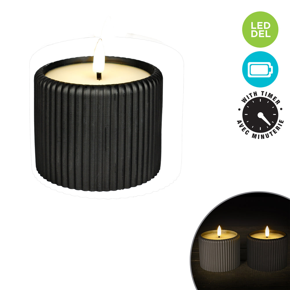 Chandelle en ciment noire - Flamme LED
