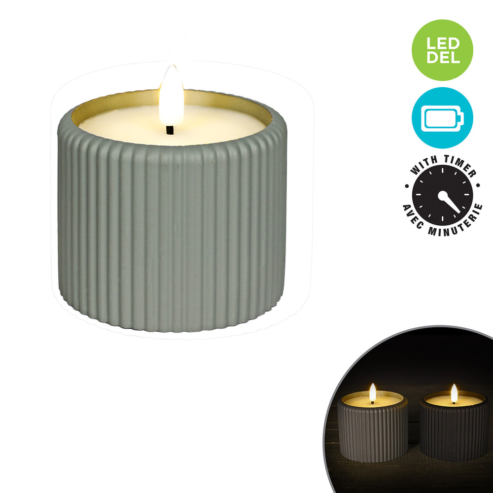 Chandelle en ciment grise - Flamme LED