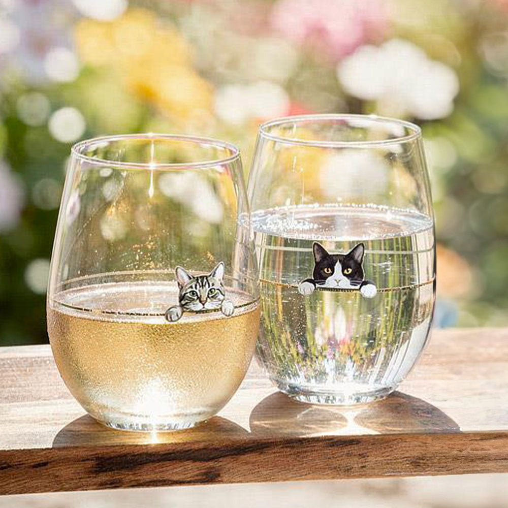 Verre à vin sans pied - Chat gris