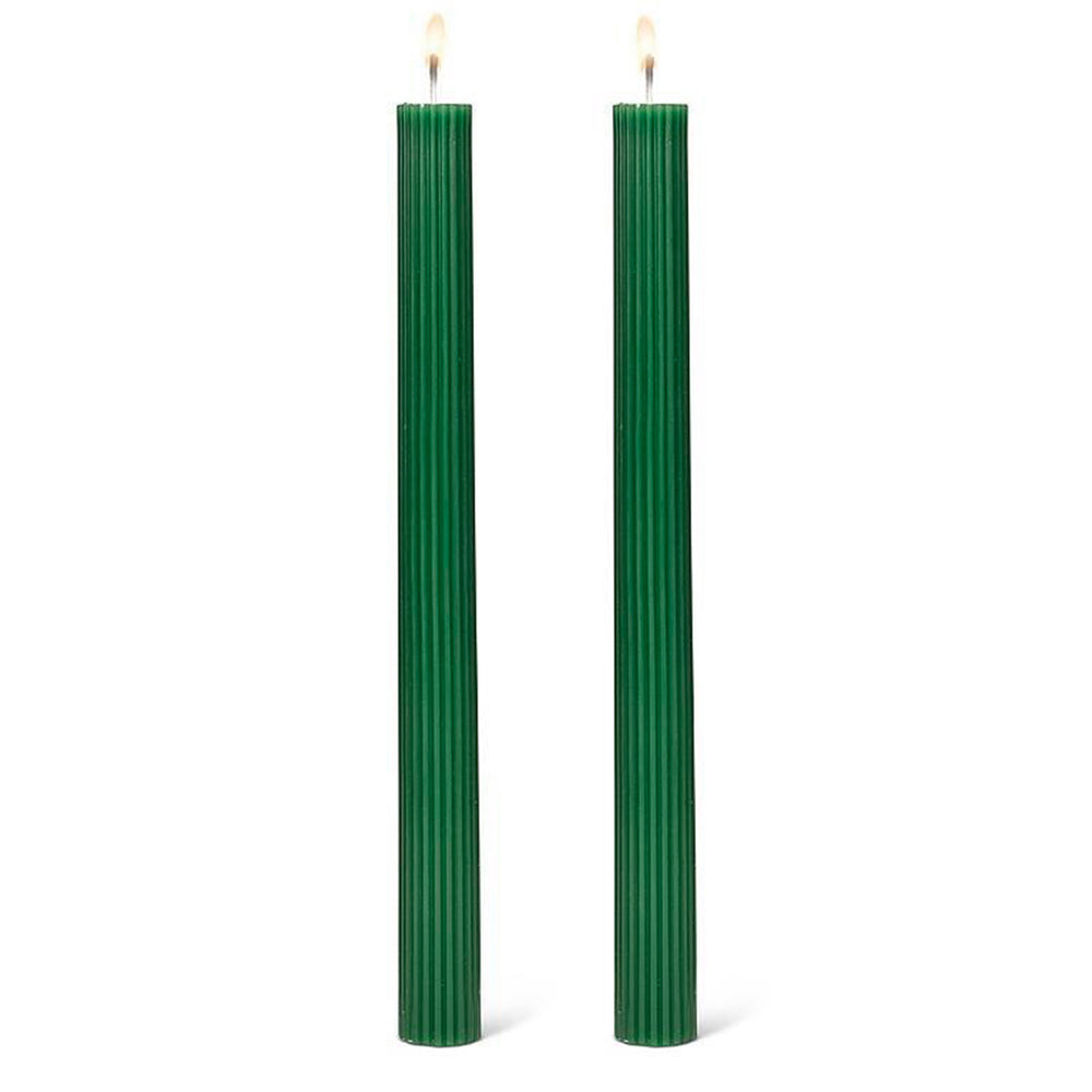 Ensemble de 2 chandelles striées - Vert forêt