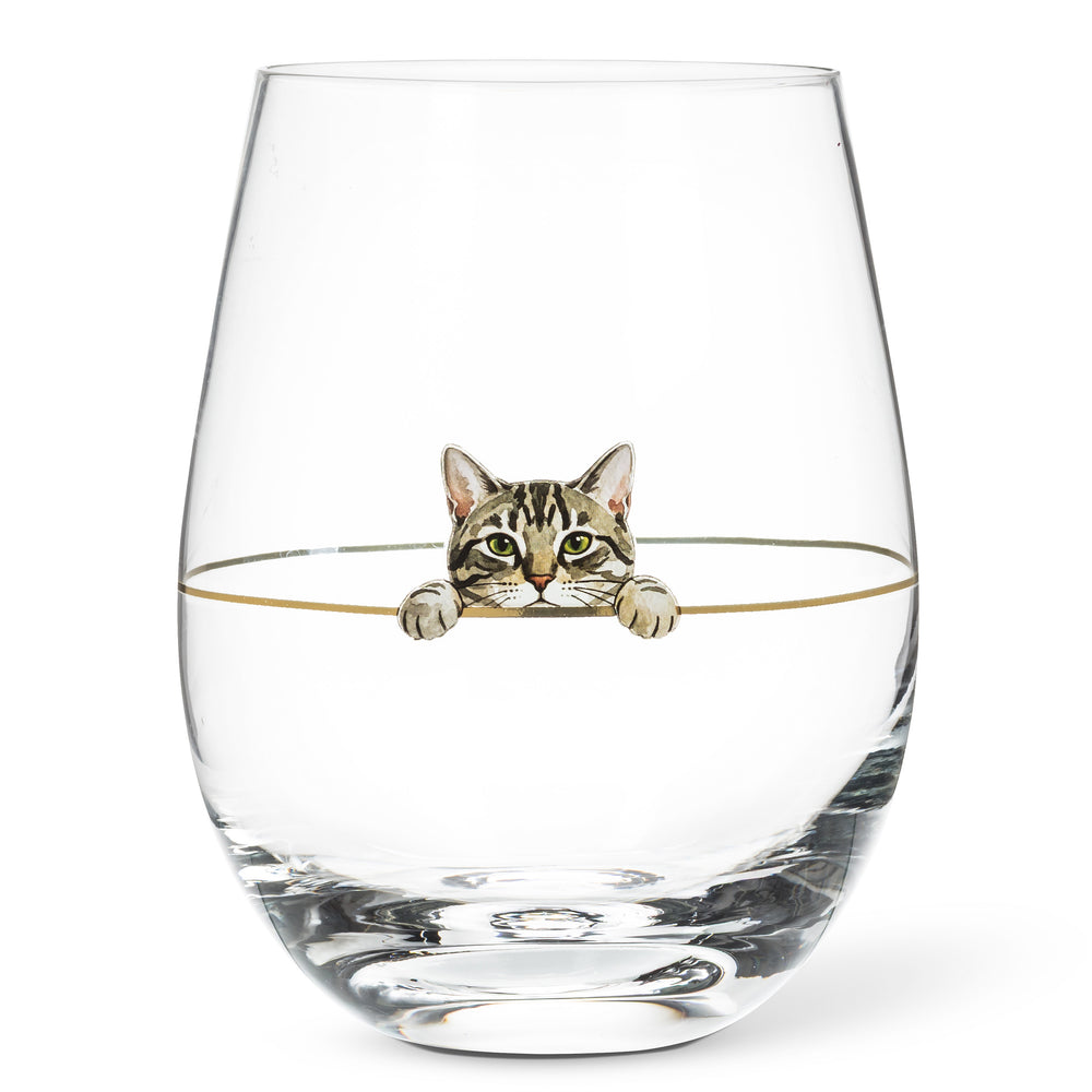 Verre à vin sans pied - Chat gris