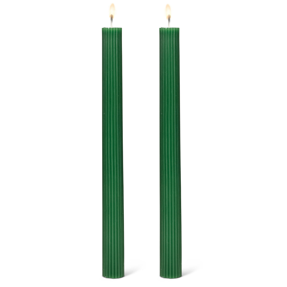 Set of 2 ribbed candles - Forest green