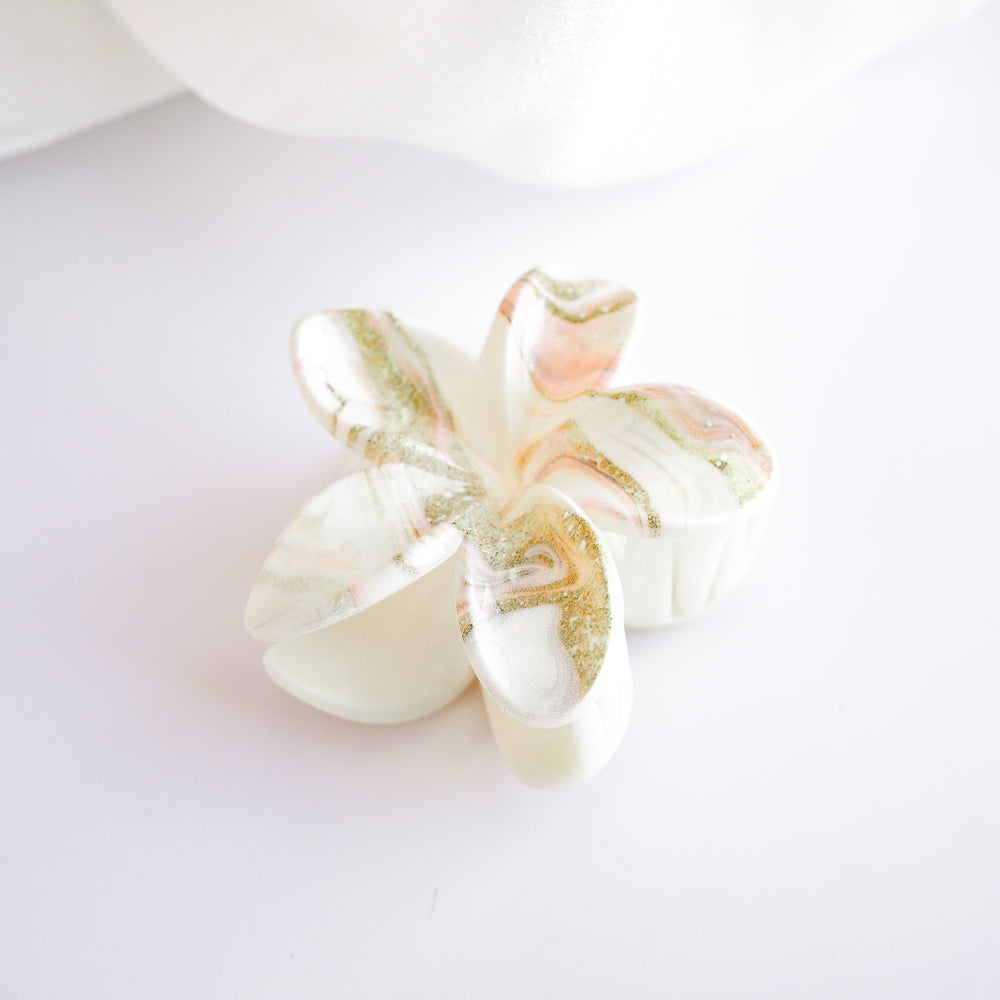 Grande pince à cheveux - Fleur marbrée crème