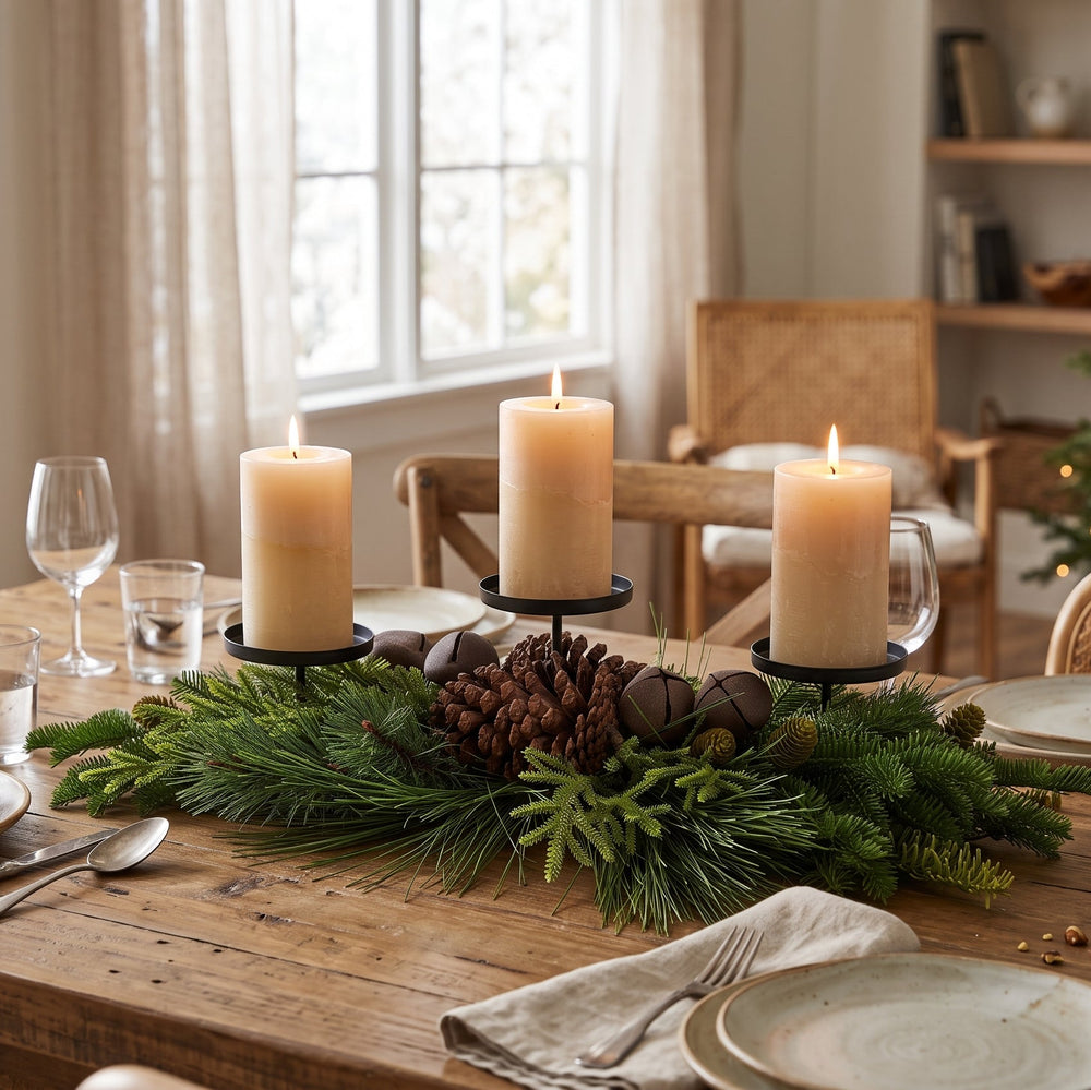 Triple candelabra - Cedar branches
