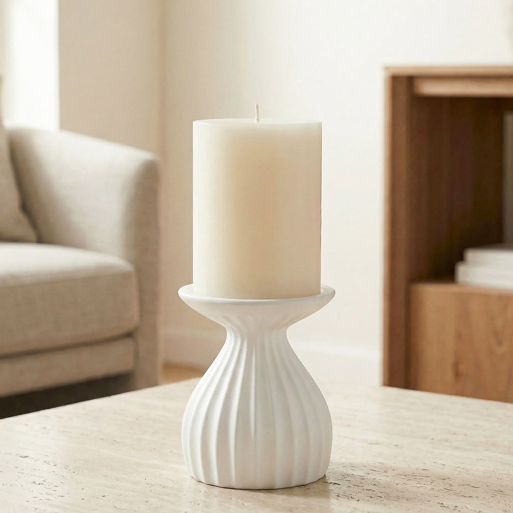 White Ribbed Pillar Holder