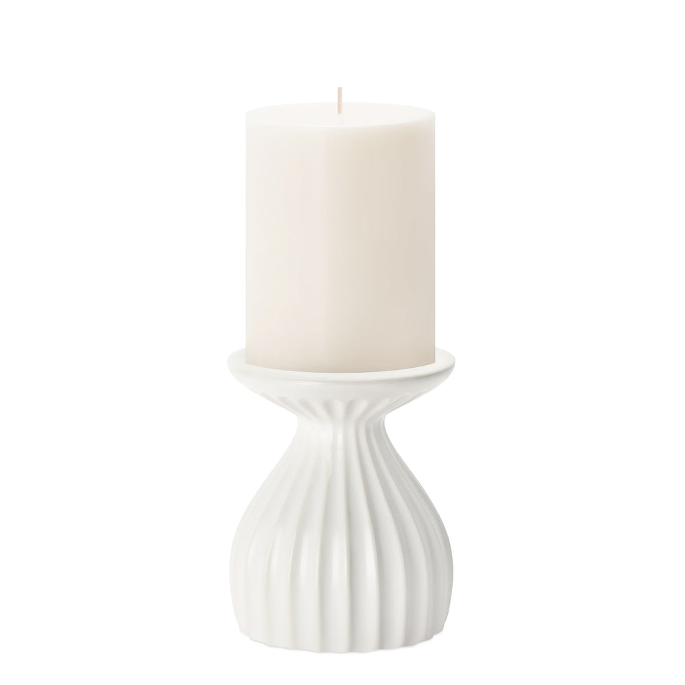 White Ribbed Pillar Holder