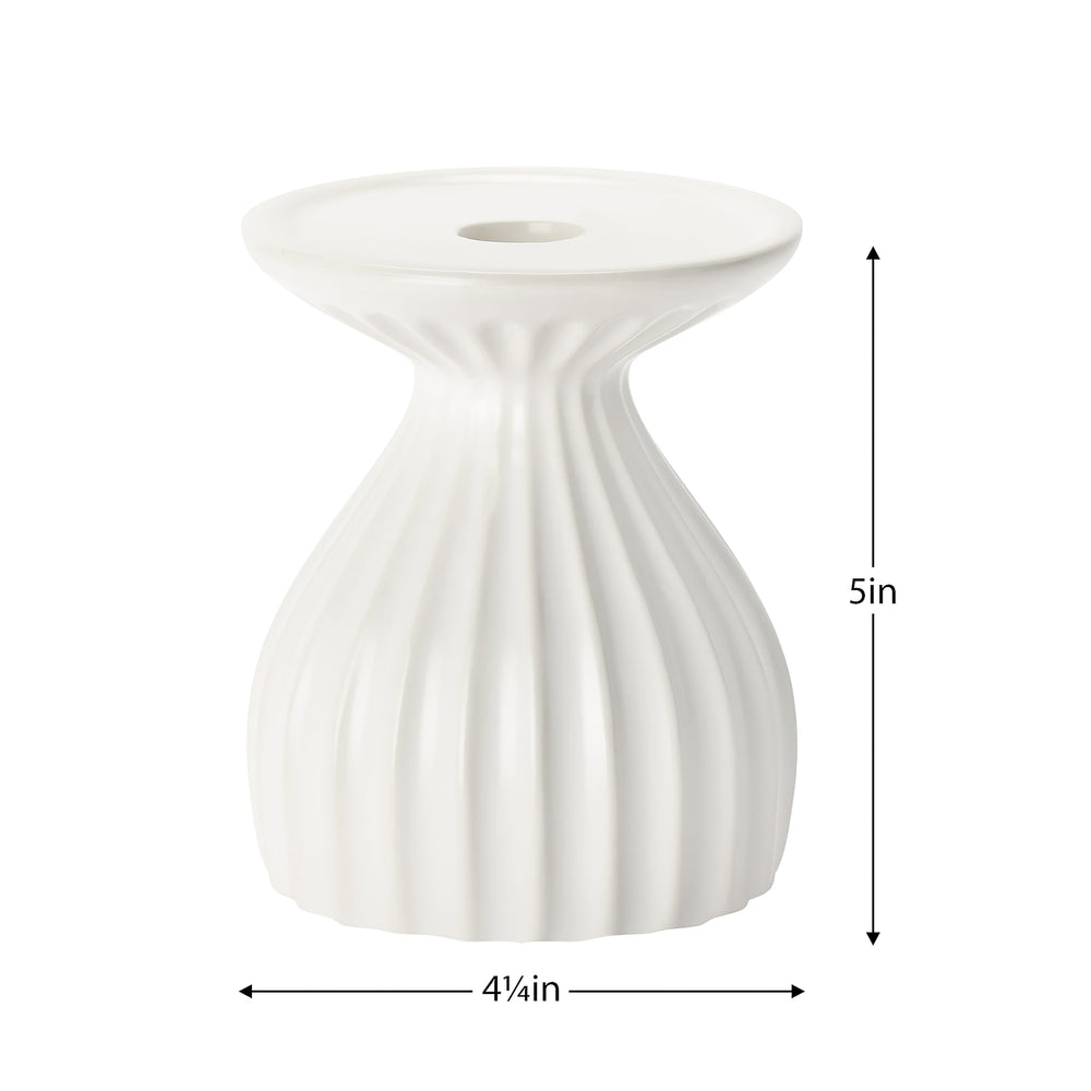 White Ribbed Pillar Holder