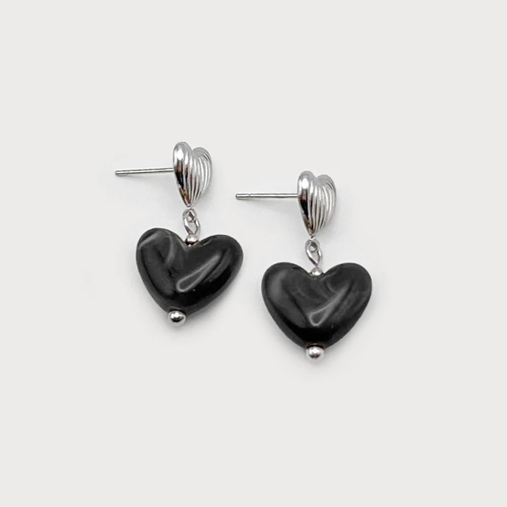 Boucles d’oreilles argents - Cœur noir