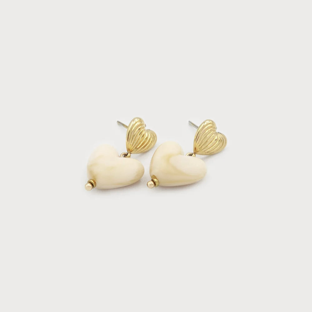 Boucles d’oreilles dorés - Cœur crème