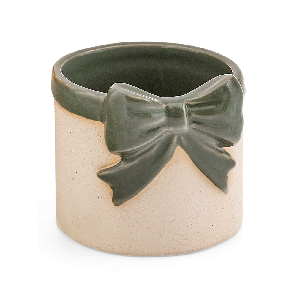 Pot en céramique beige - Boucle verte