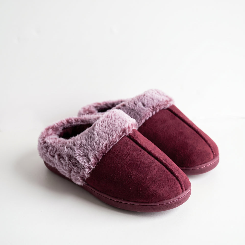 Closed slipper with fur - Burgundy