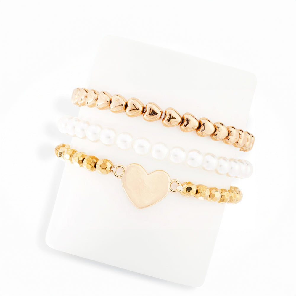 Trio de bracelet - Coeurs dorés||Trio of bracelets - Golden hearts