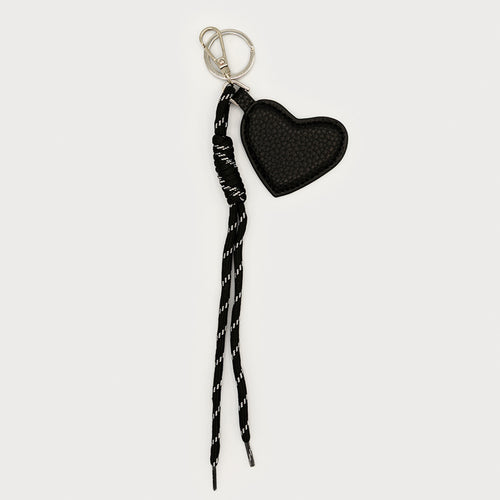 Silver keychain - Black cord & heart