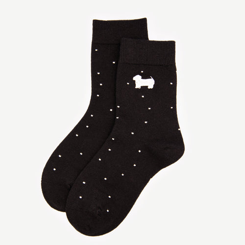 Black polka dot tights with dog