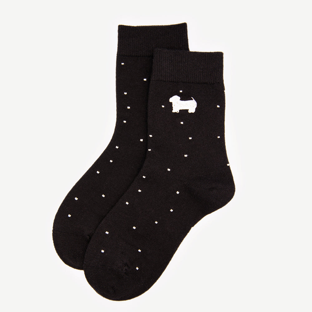 Black polka dot tights with dog