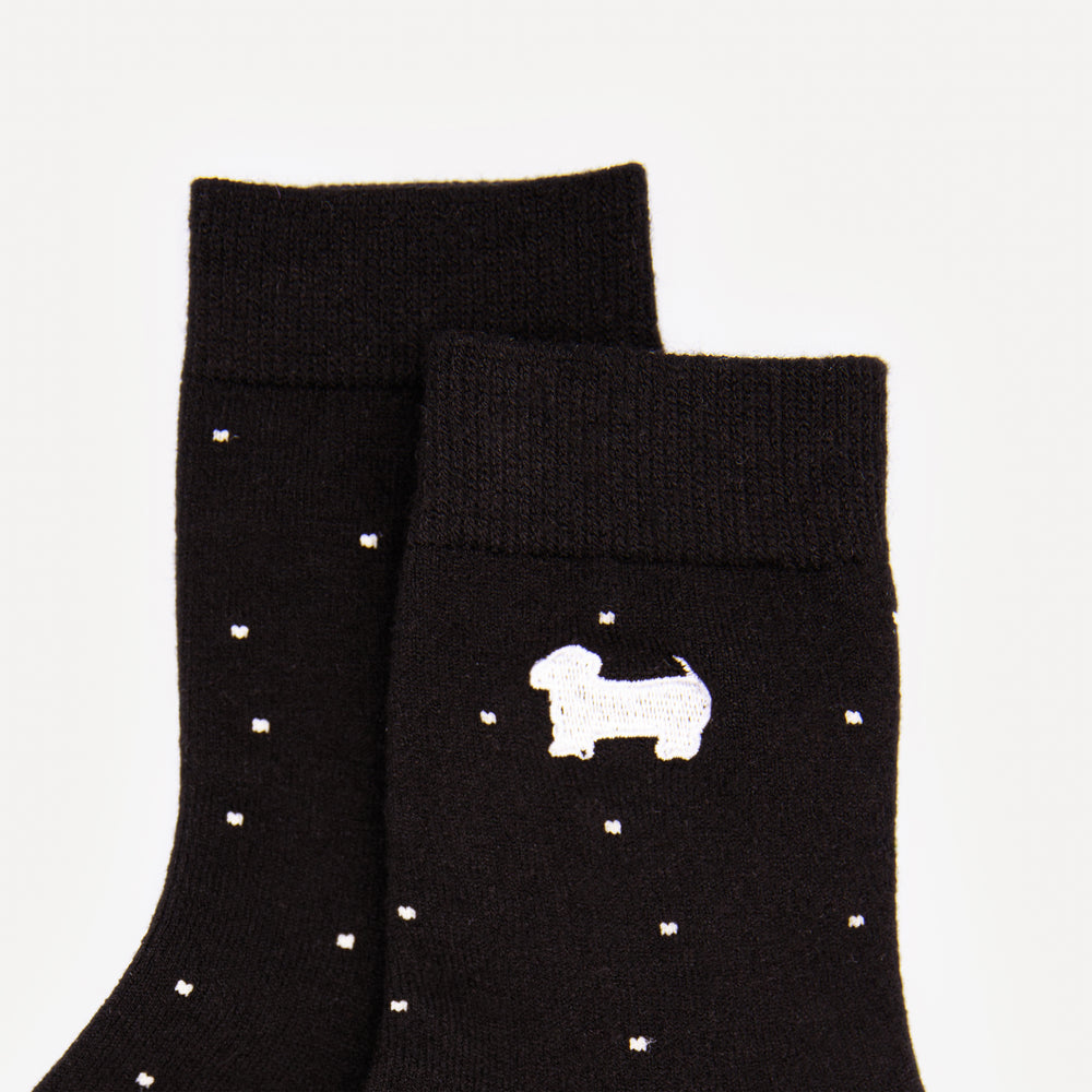 Black polka dot tights with dog