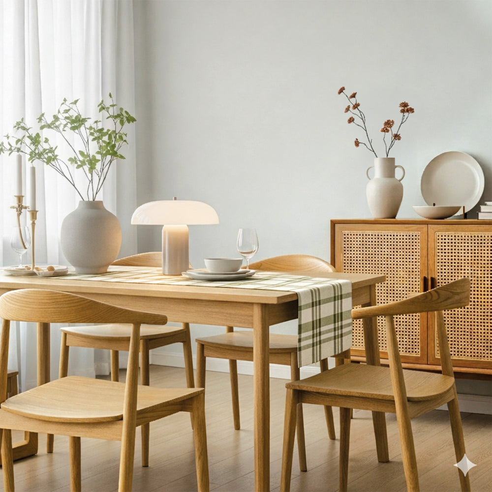 Chemin de table - Carreaux olive