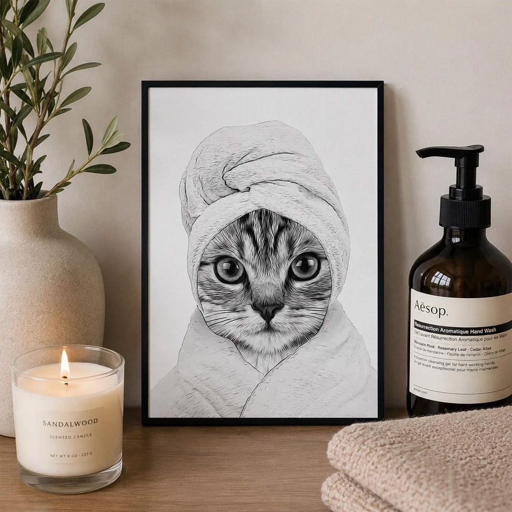 Black & white frame - Cat with towel