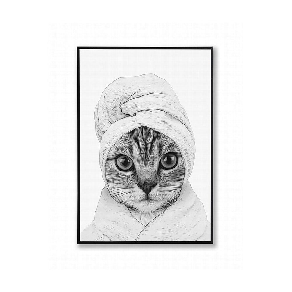 Black & white frame - Cat with towel