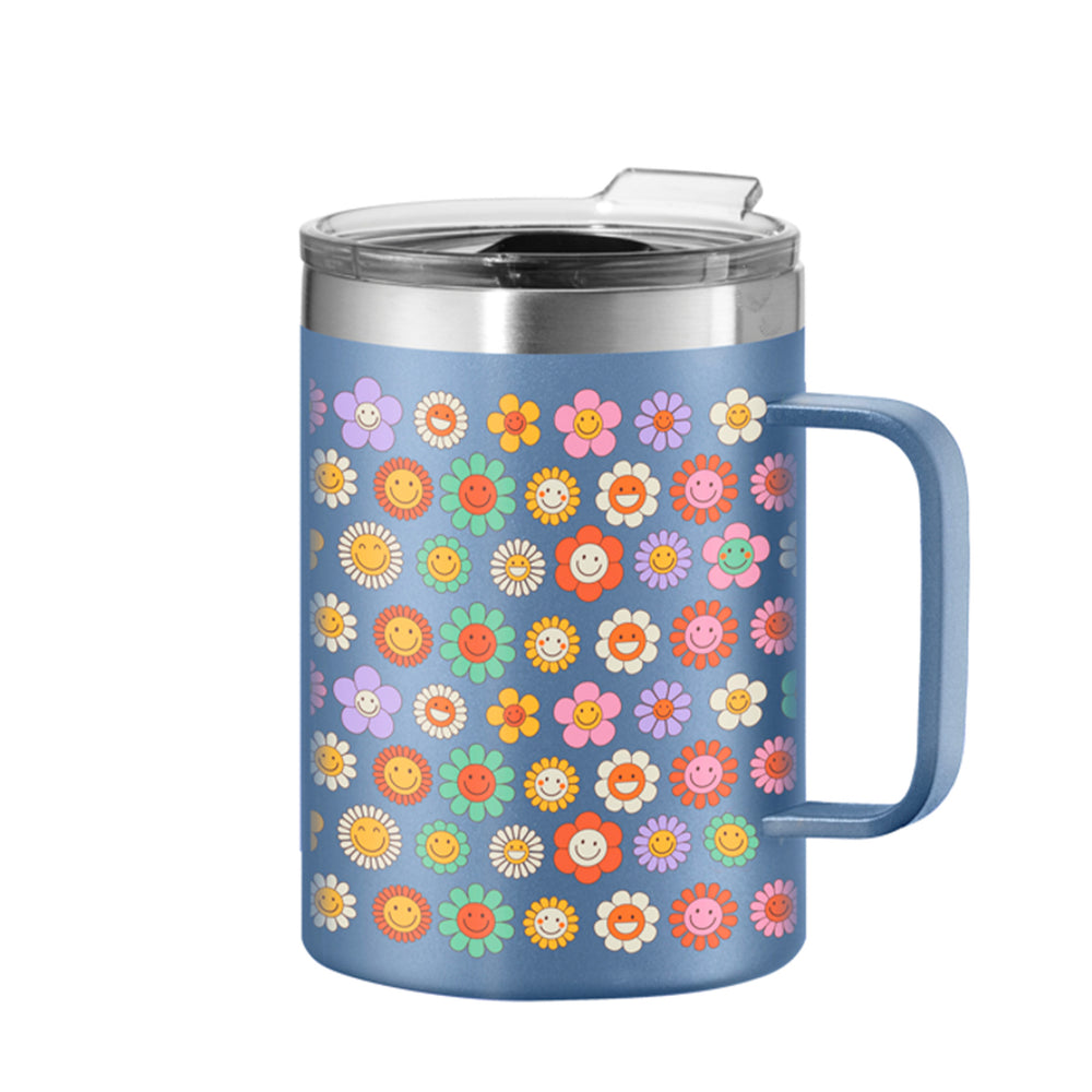 Blue insulated mug - Flowers