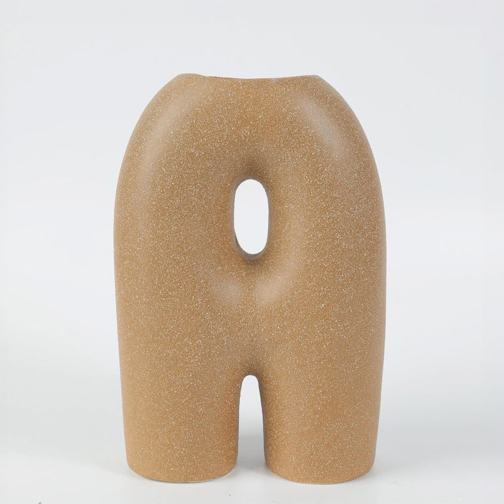 Small Brown Ceramic Vase - H Shape