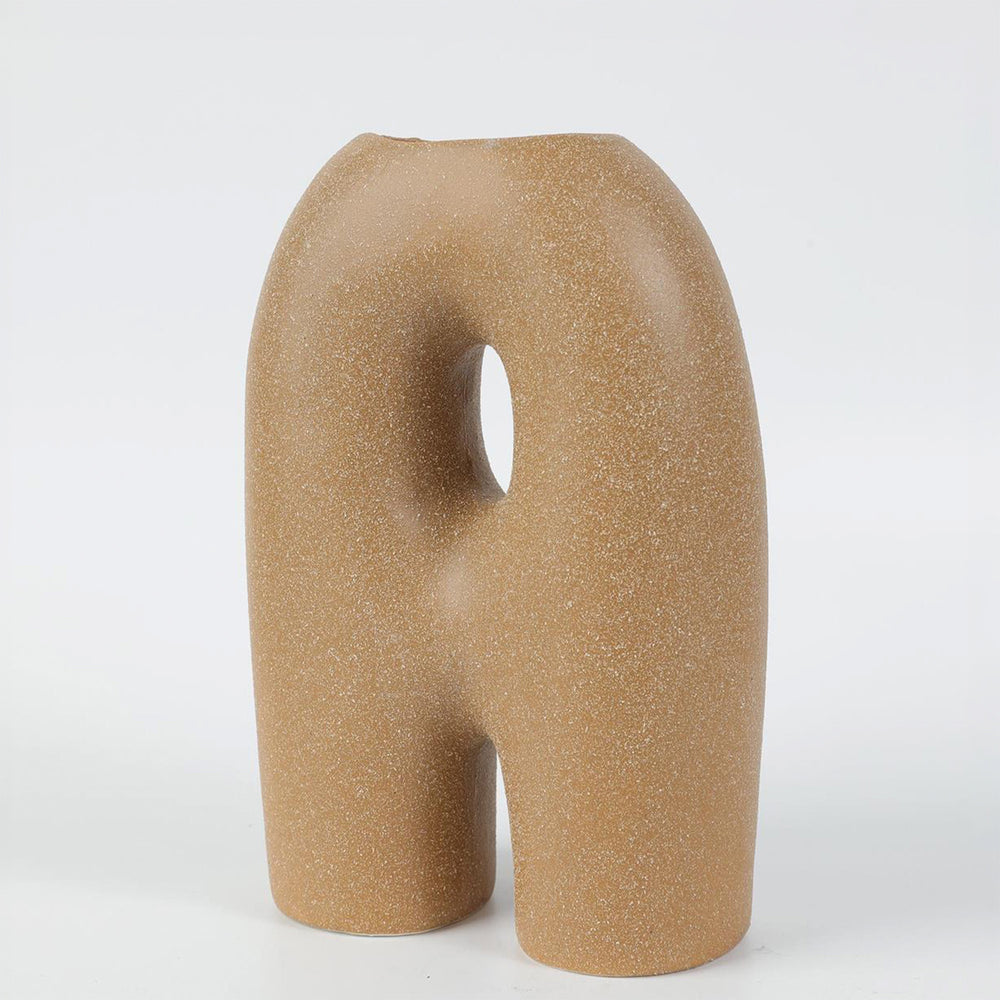 Small Brown Ceramic Vase - H Shape