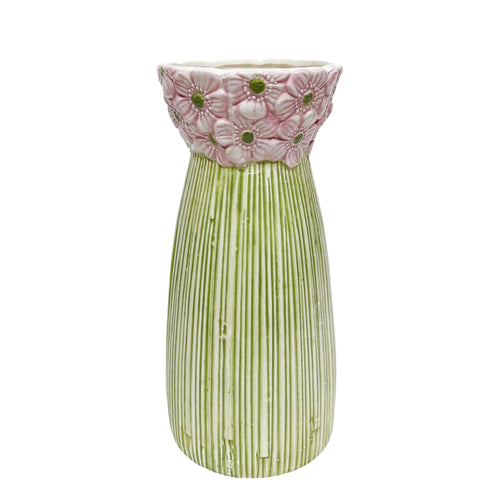 Embossed green vase - Flowered rim
