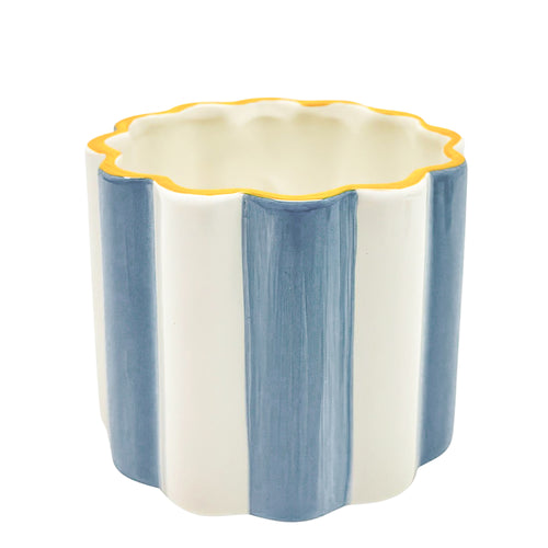 Cache-pot ligné - Bleu & blanc