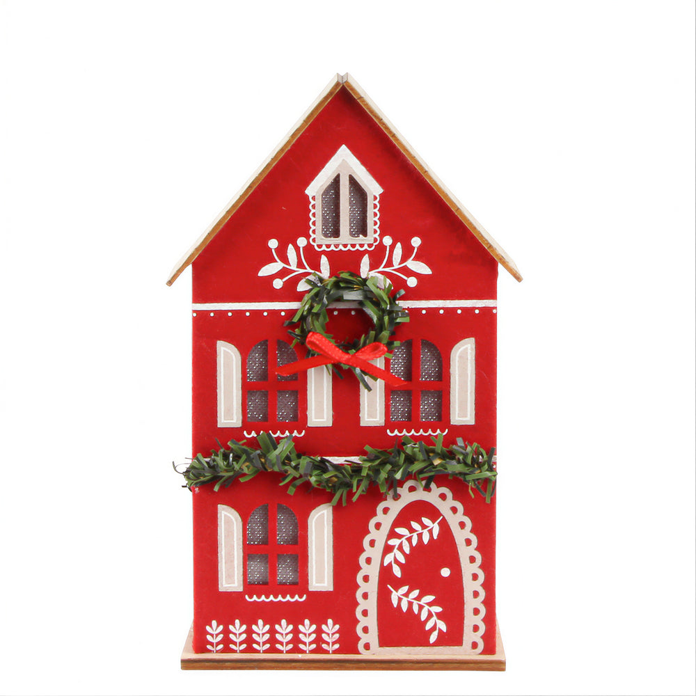 Maison rouge en bois - Illuminé