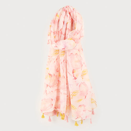 Pink pompom scarf - Floral bouquet